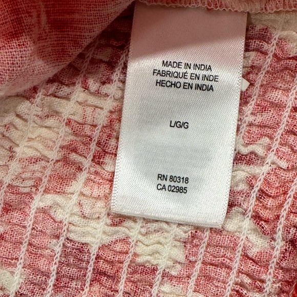 LUCKY BRAND NWT Floral Linen Blend Short Puff Sleeve Crop Top Red White Large - Picture 7 of 9